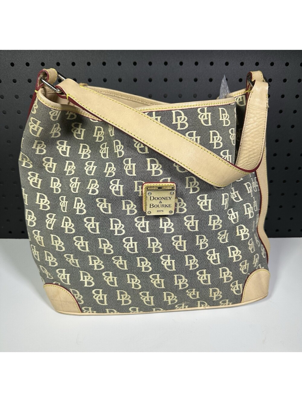Vintage Dooney & Bourke DB Large Canvas and Leather Handbag Shoulder Bag